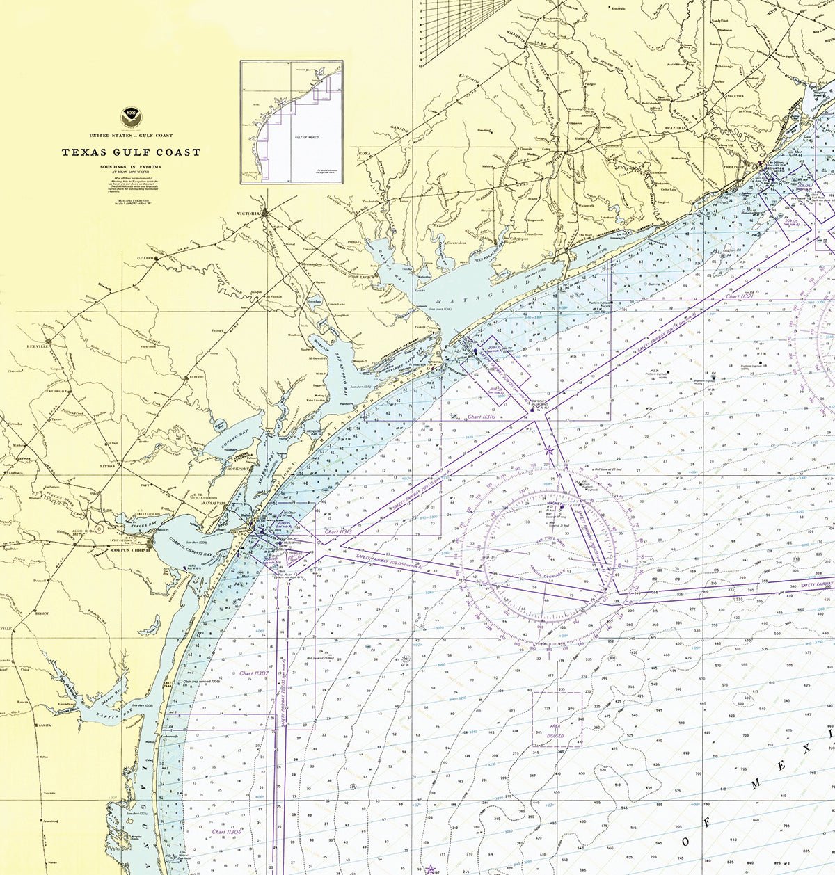 Rockport, TX Vintage Nautical Chart Shower Curtain - Maritime Tribes USAShower Curtain