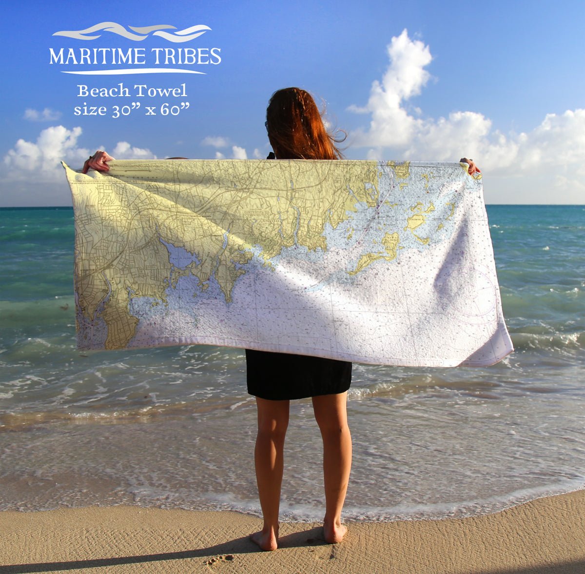 Rowayton, CT Nautical Chart Quick Dry Towel - Maritime Tribes USATowel