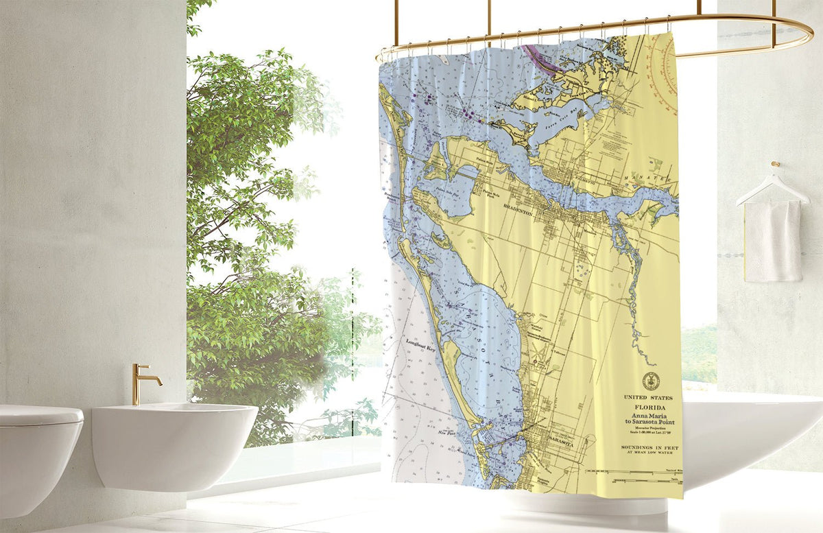 Sarasota to Anna Maria Island Shower Curtain - Maritime Tribes USAShower Curtain