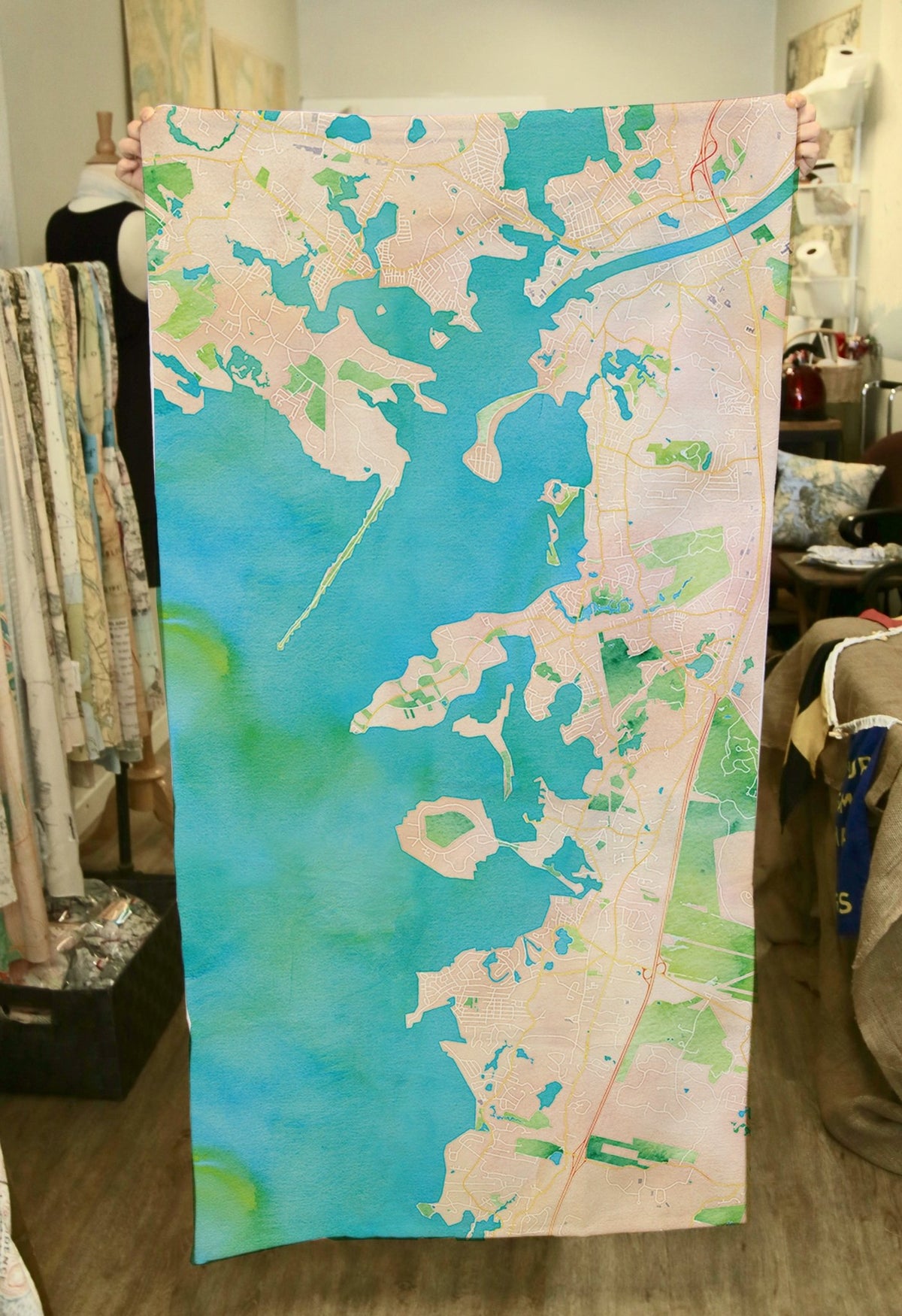Scraggy Neck, Cataumet, MA Watercolor Map Quick Dry Towel - Maritime Tribes USATowel