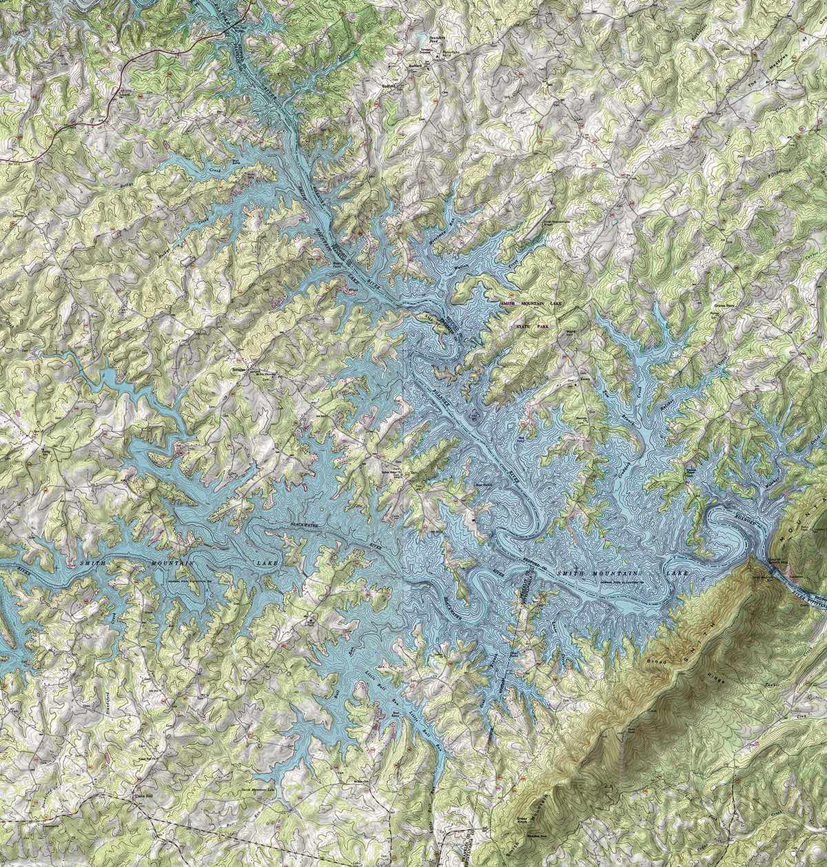 Smith Mountain Lake Topographical Map Shower Curtain - Maritime Tribes USAShower Curtain
