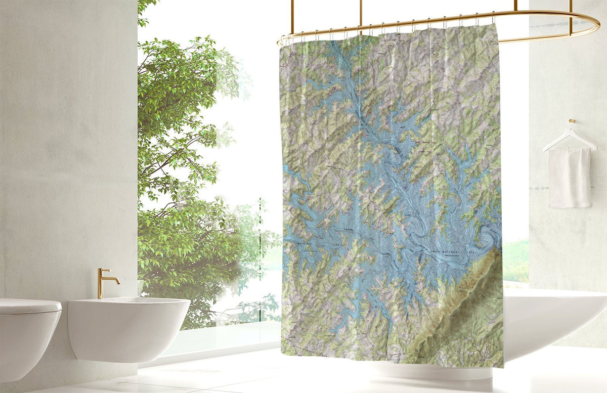 Smith Mountain Lake Topographical Map Shower Curtain - Maritime Tribes USAShower Curtain