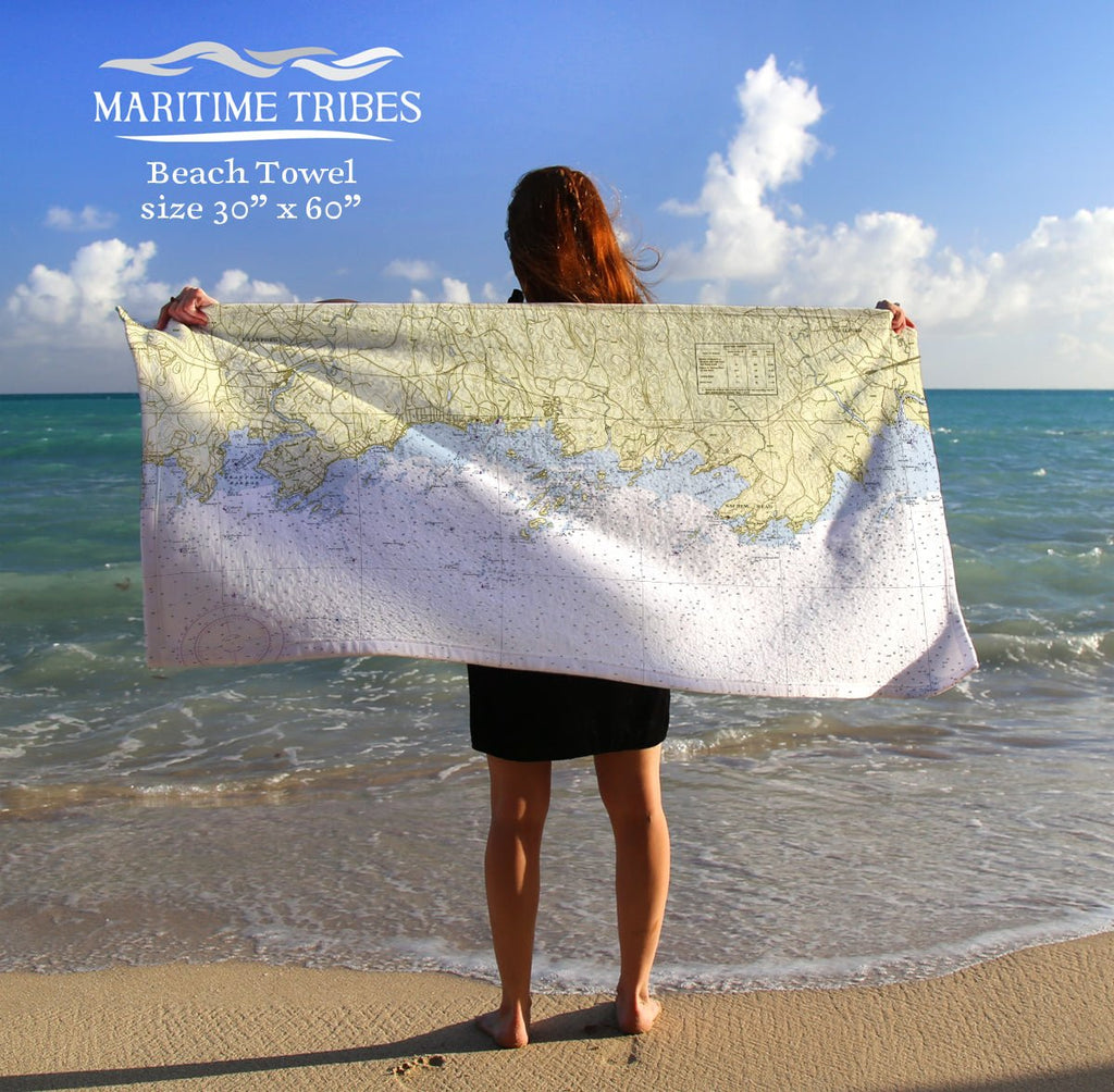 Stony Creek, Thimble Islands CT Nautical Chart Quick Dry Towel - Maritime Tribes USATowel