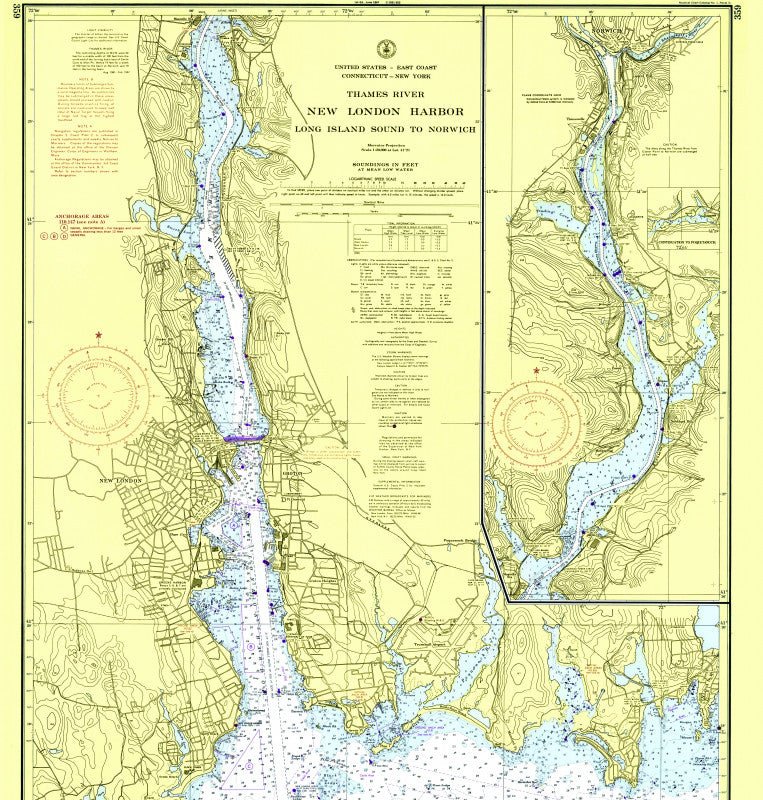 Thames River, CT Nautical Chart Shower Curtain - Maritime Tribes USAShower Curtain