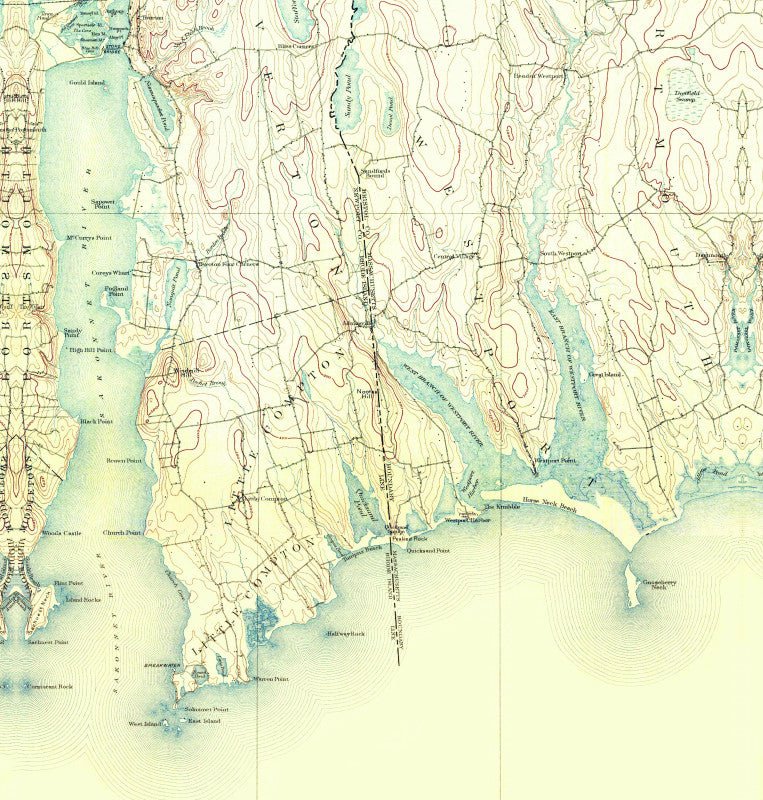 Tiverton to Little Compton Antique Map Shower Curtain - Maritime Tribes USAShower Curtain