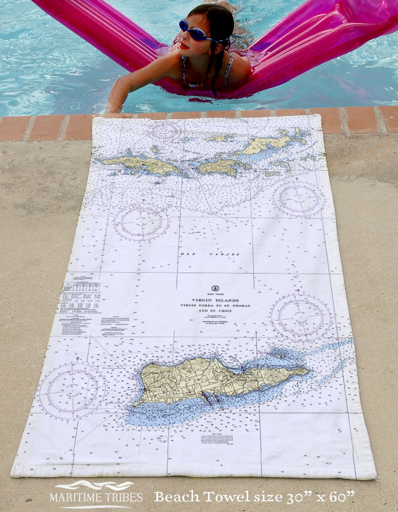 USVI Nautical Chart Quick Dry Towel - Maritime Tribes USATowel