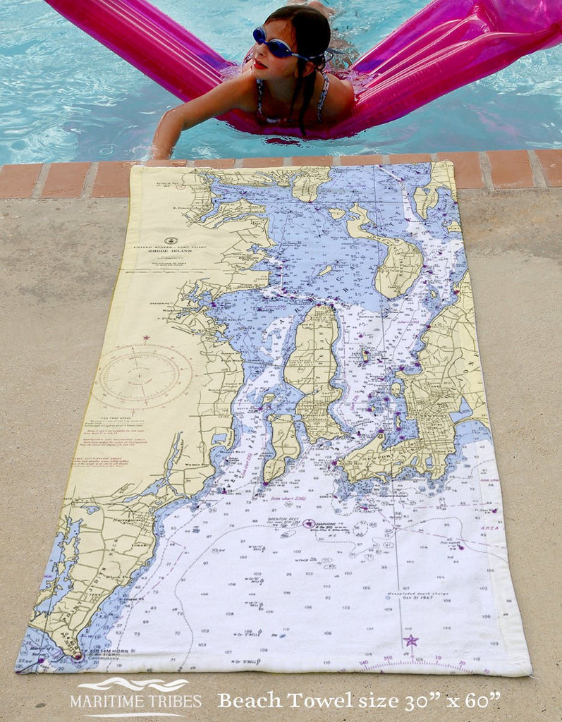 Wickford, RI Nautical chart Quick Dry Towel - Maritime Tribes USATowel