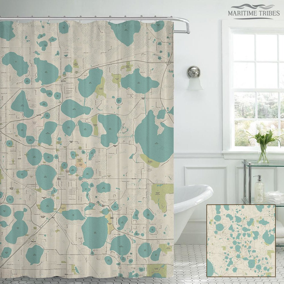 Winter Haven, FL Seaglass Map Shower Curtain - Maritime Tribes USAShower Curtain