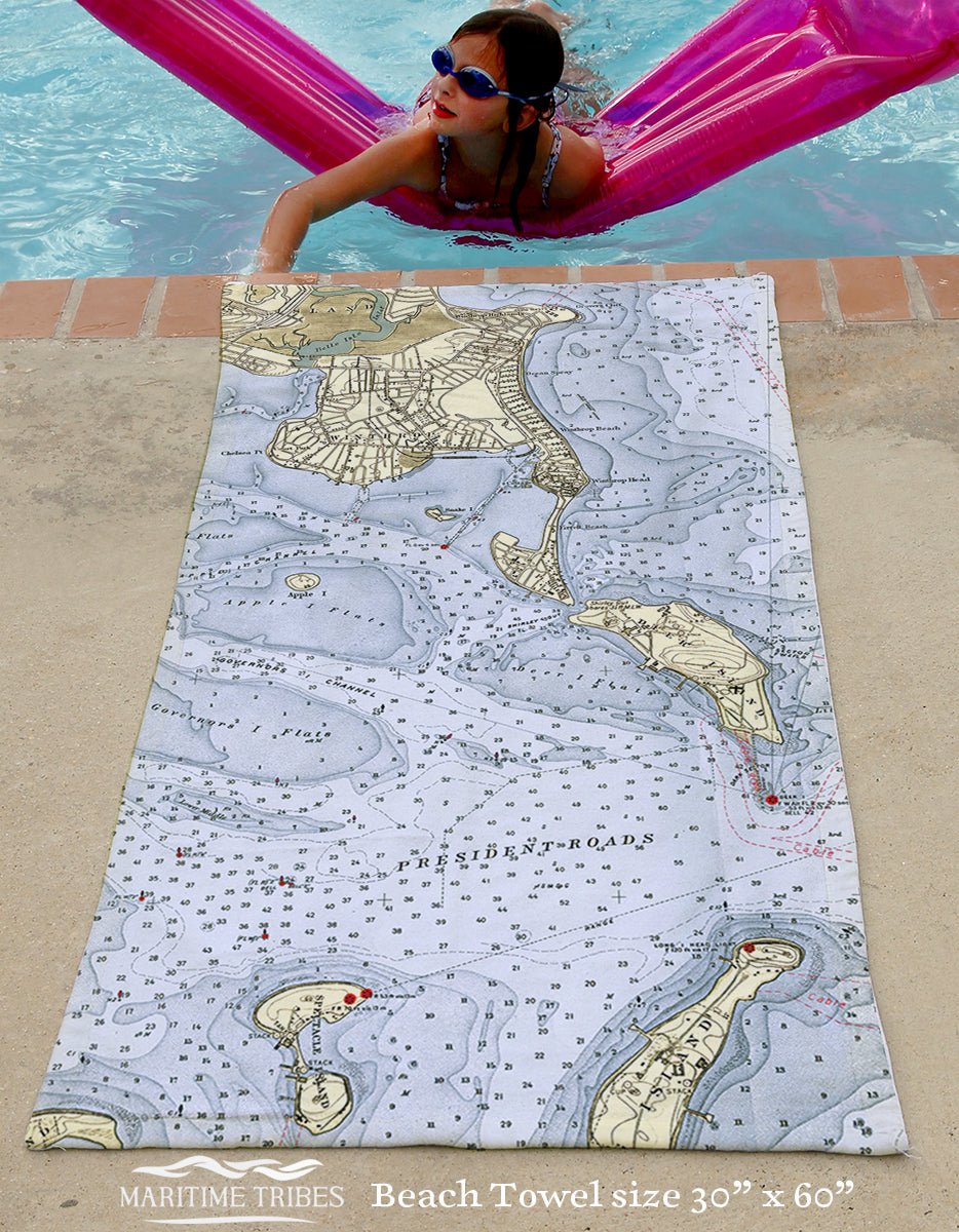 Winthrop, MA Nautical Chart Quick Dry Towel - Maritime Tribes USATowel